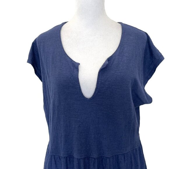 Cut Loose Linen Blend Tiered Short Sleeve Dress Lagenlook Blue size Medium - Picture 2 of 9